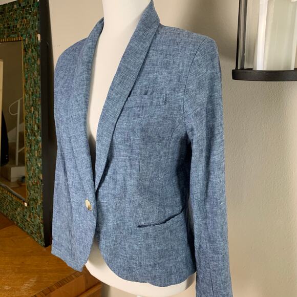 Gibson Size L Women's Linen Cotton Blazer Jacket Blue One Button Summer Work - Picture 2 of 10